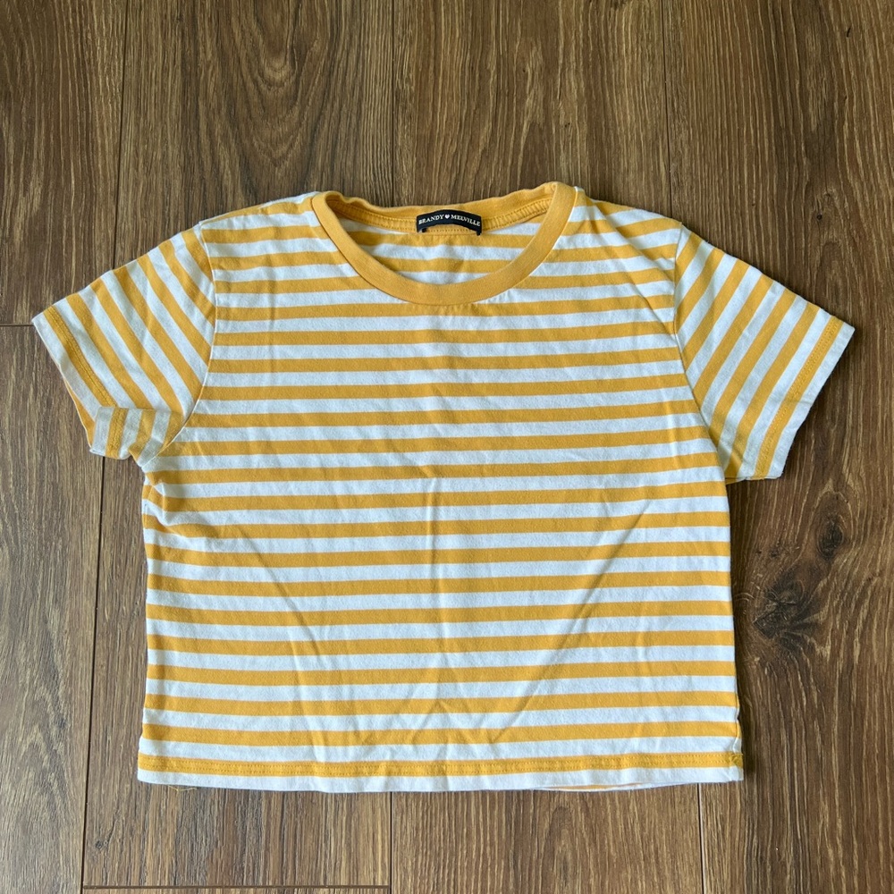 Yellow Striped Brandy Melville Cropped Tee